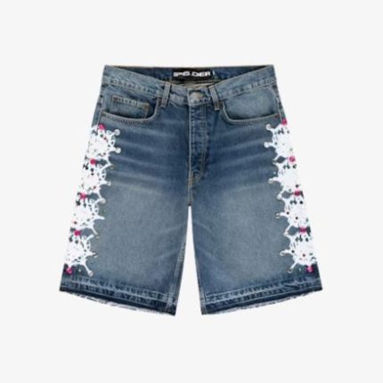 Sp5der Denim Shorts in front side
